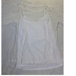 Ultra Flirt White Swiss Dot Mesh Bell Sleeve Top with Camisole Set Mens M